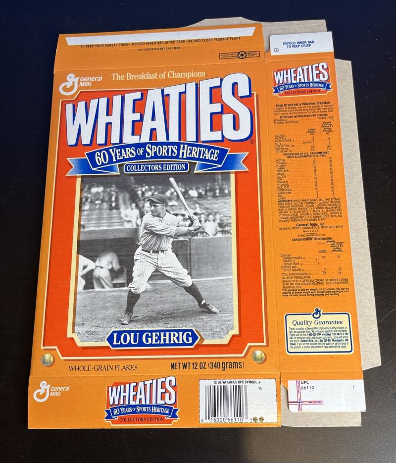 Wheaties Flat box 1991 Twins,60 Years Willie Mays, Lou Gehrig, Babe Ruth (4) Lot