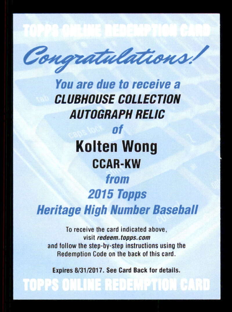 2015 Topps Heritage High Number Clubhouse Collection Autograph Relics #CCAR-KW Kolten Wong Relic Autograph/Auto /25 Card