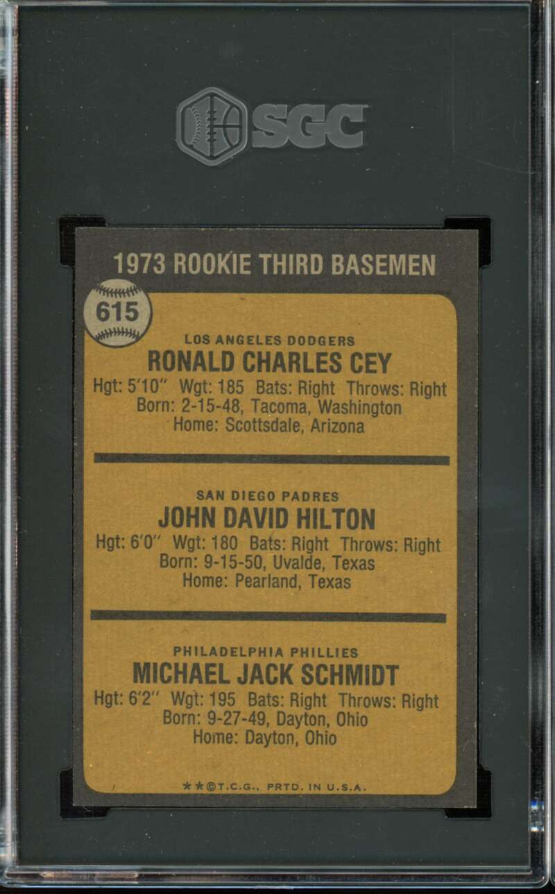 1973 Topps High #615 Ron Cey/John Hilton/Mike Schmidt Rookie 3B HOF SGC 8 NM-MT