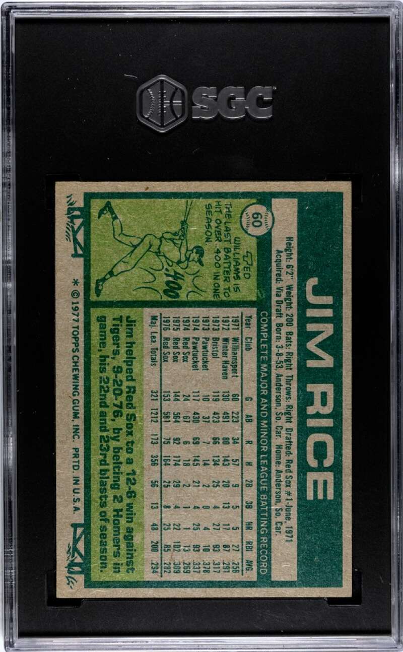 1977 Topps #60 Jim Rice Red Sox HOF SGC 8 NM-MT