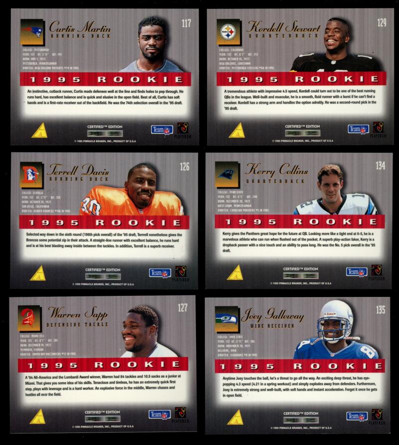 1995 Select Certified NFL Football Complete Set all Cards #1-135 w/ 7 Checklist