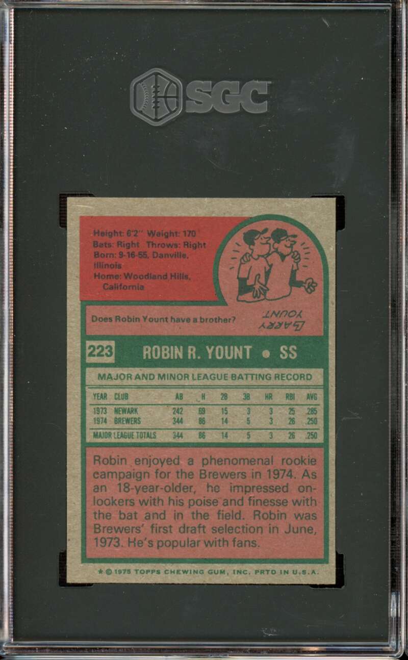 1975 Topps Mini #223 Robin Yount RC/Rookie Brewers HOF SGC 7 NM Near Mint