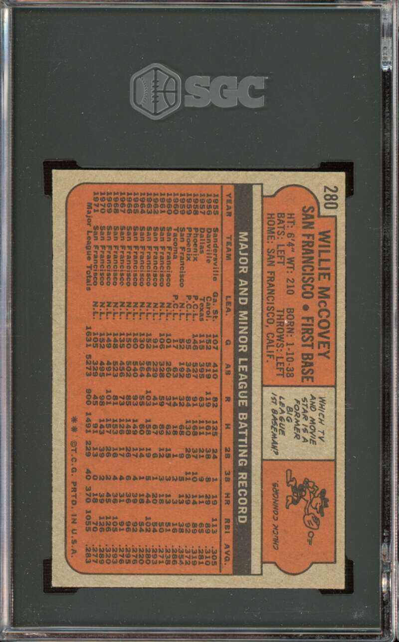 1972 Topps #280 Willie McCovey Giants HOF SGC 8.5 NM-MT+