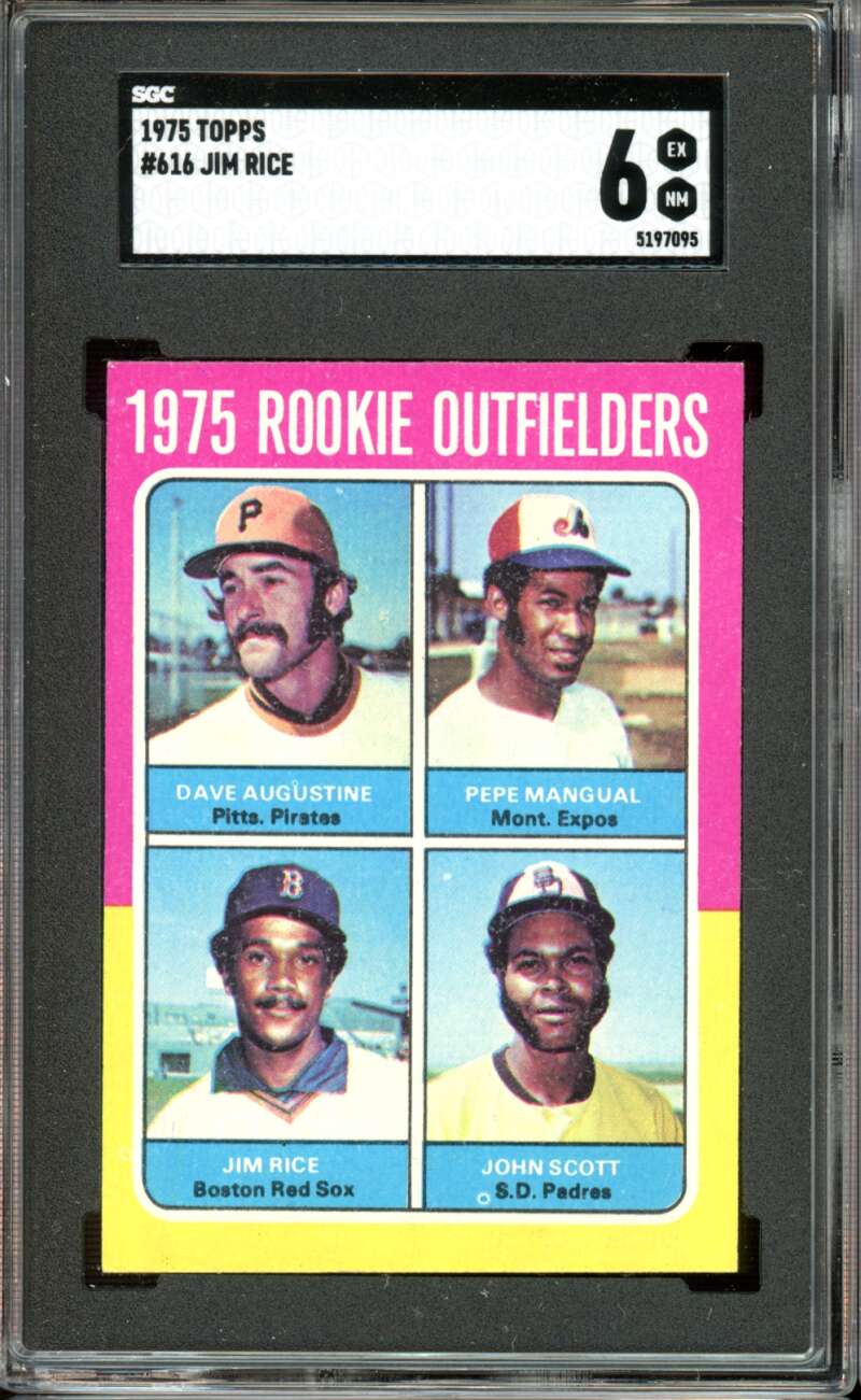 1975 Topps #616 Jim Rice RC/Rookie Dave Augustine/Pepe Mangual/John Scott SGC 6