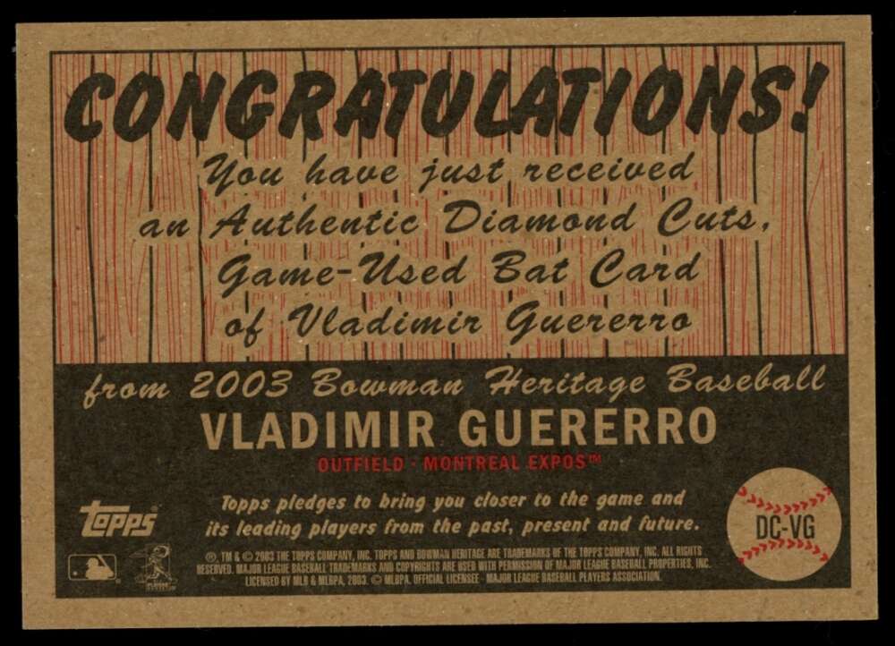 2003 Bowman Heritage Diamond Cuts Red Relic Bat Vladimir Guerrero #23/56 HOF